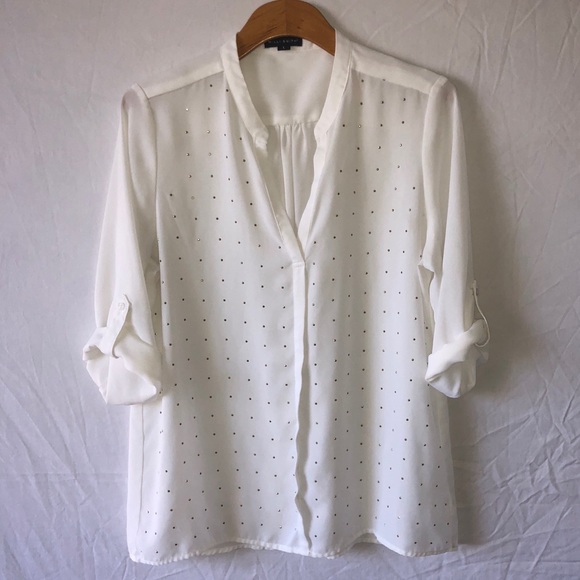 Willi Smith Tops - Willi Smith Sheer Ivory Blouse with Gold Studs
